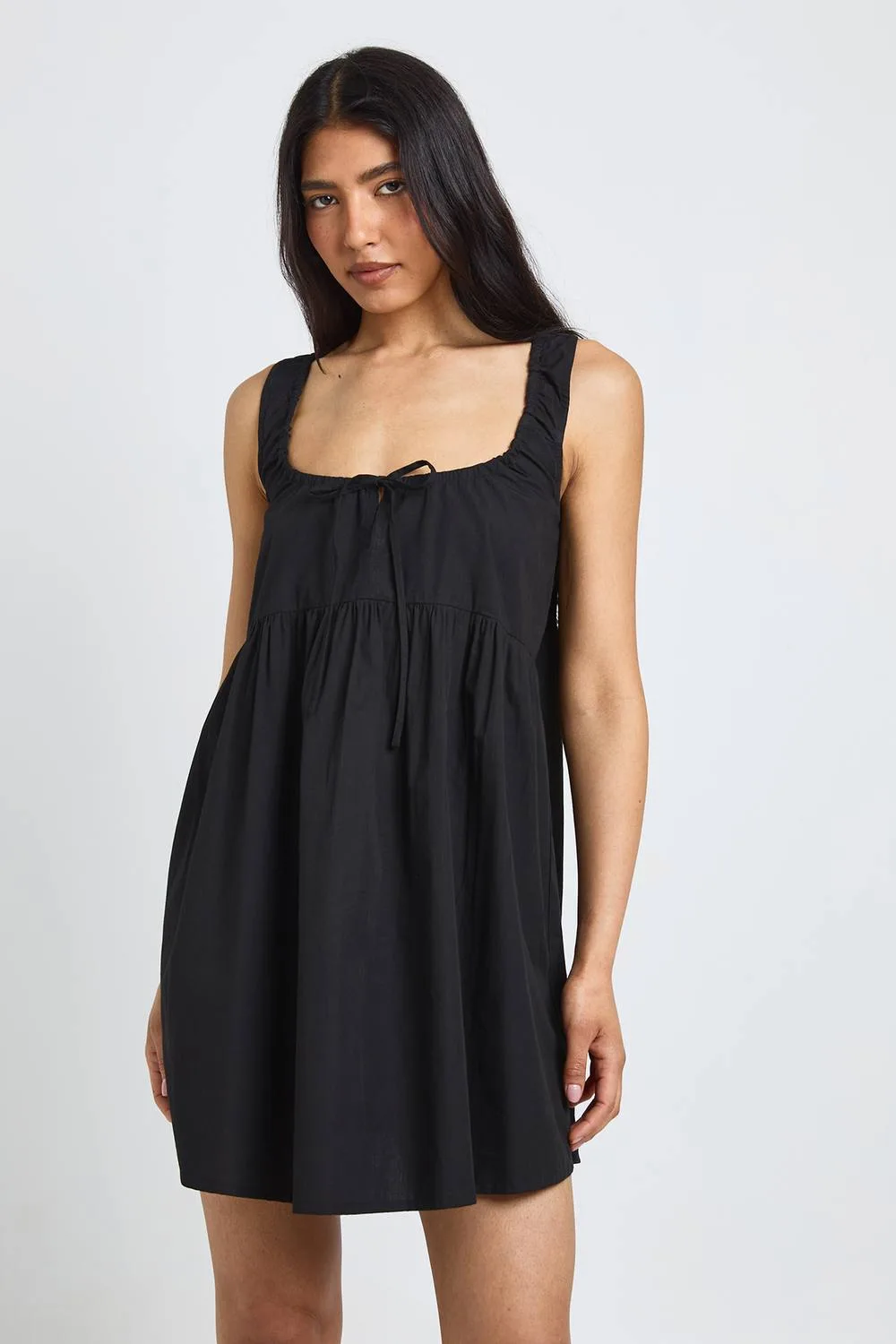 Tie Front Detail Mini Smock Dress by boohoo
