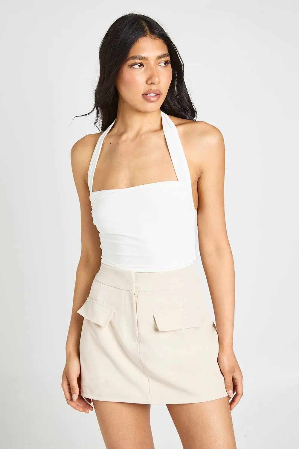 Ruched Square Neck Halter Top by boohoo