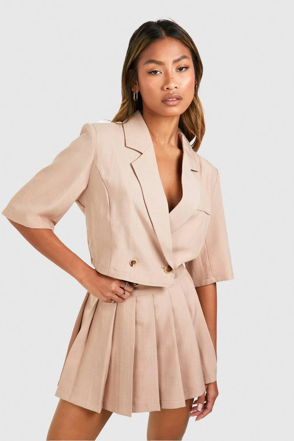 Linen Look Boxy Crop Blazer by boohoo