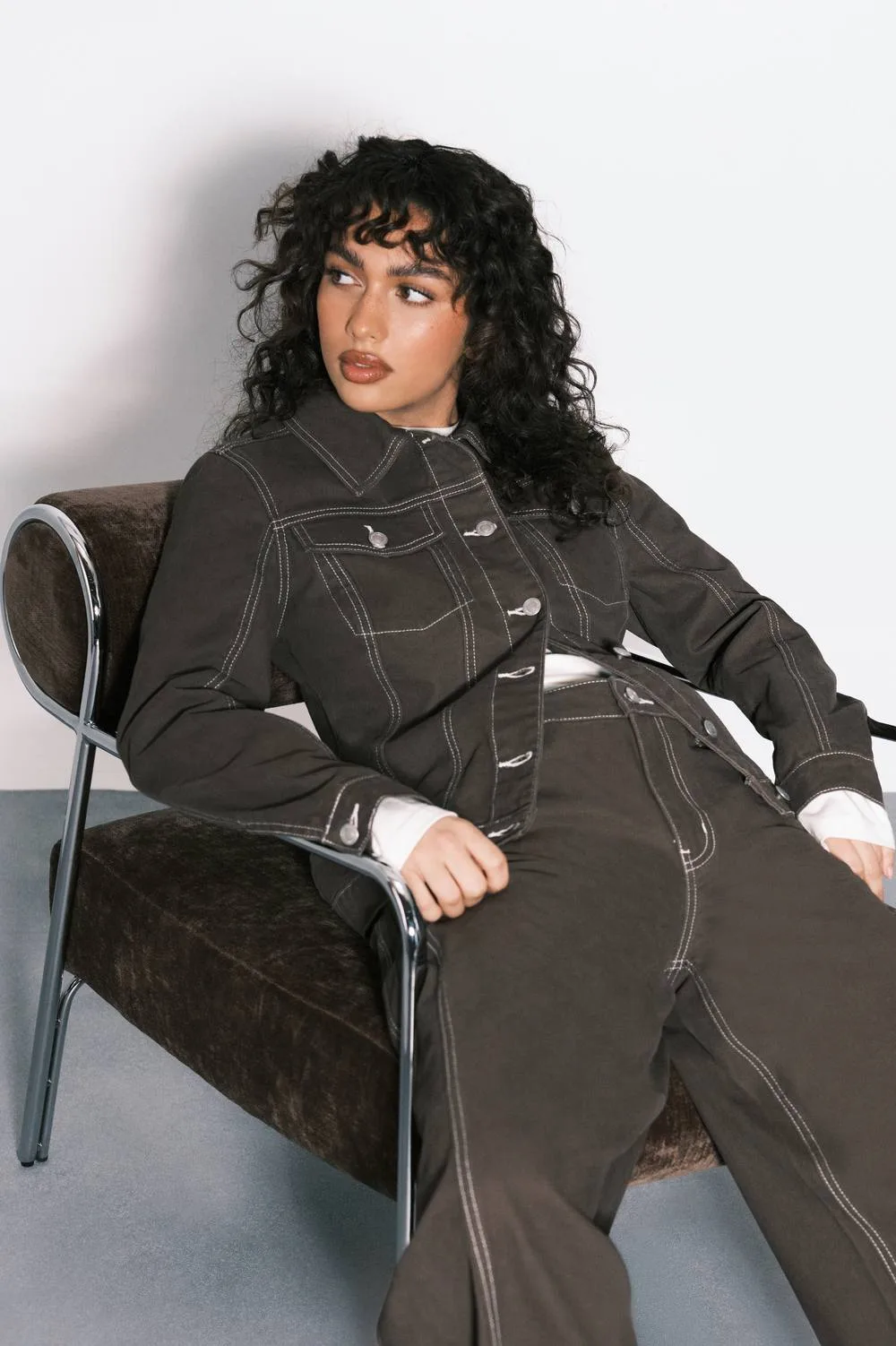 Cinched Waist Denim Jacket by boohoo