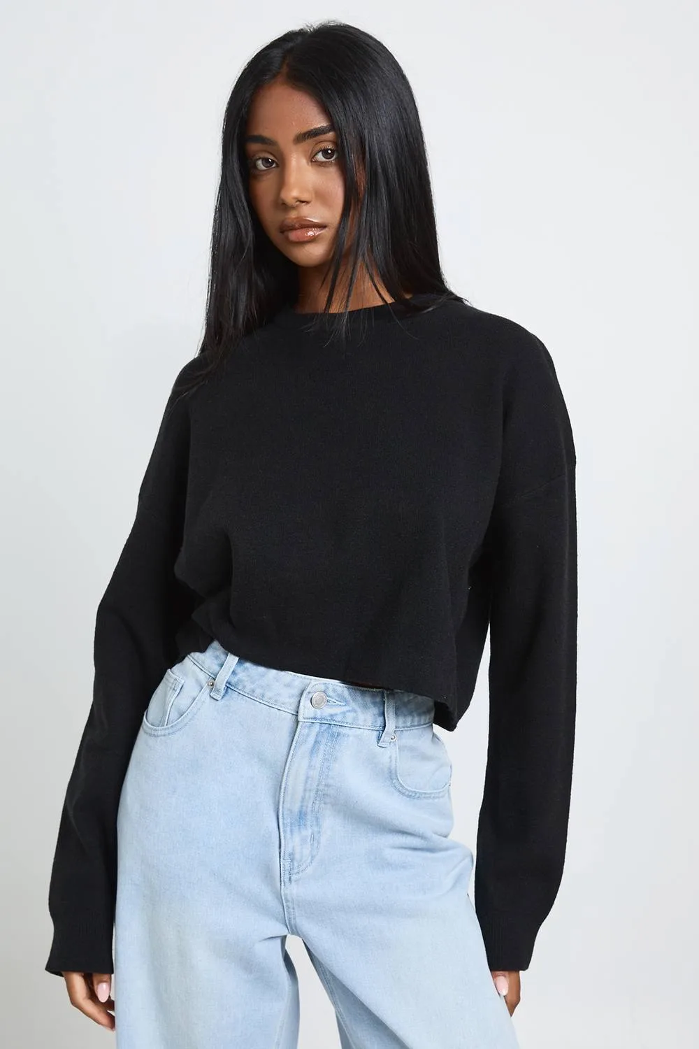 Round Neck Long Sleeve Knitted Top by boohoo