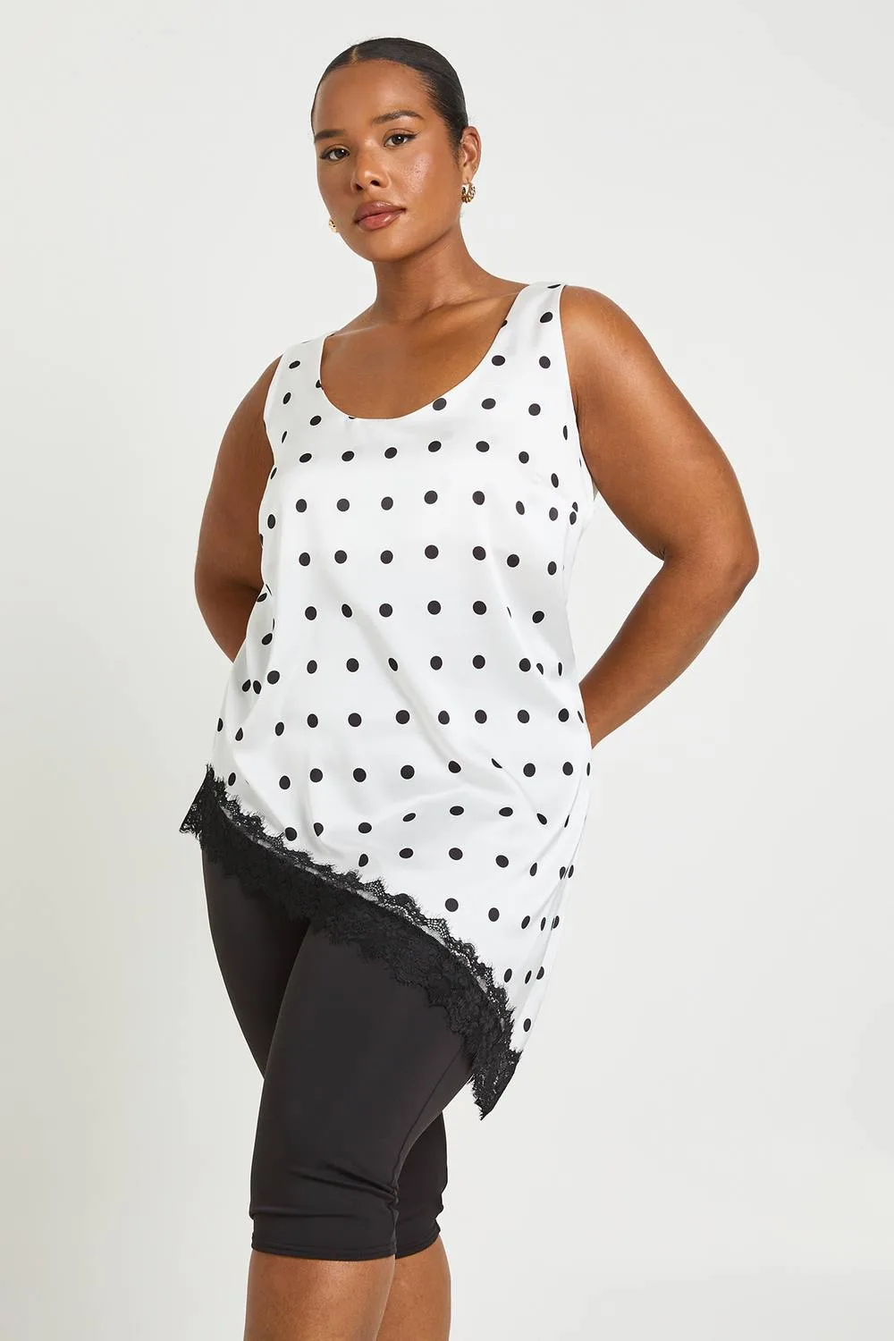 Polka Dot Scoop Neck Asymmetric Hem Cami Top by boohoo