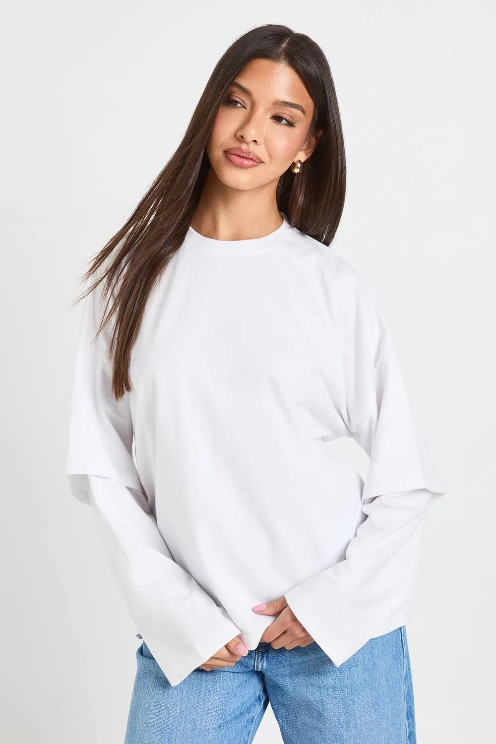 Double Sleeve Oversized Skater T-Shirt by boohoo