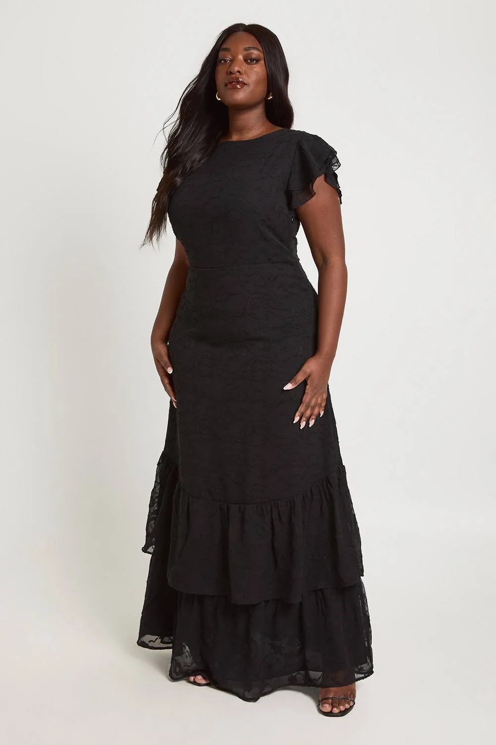 Floral Burnout Ruffle Hem Maxi Dress by boohoo