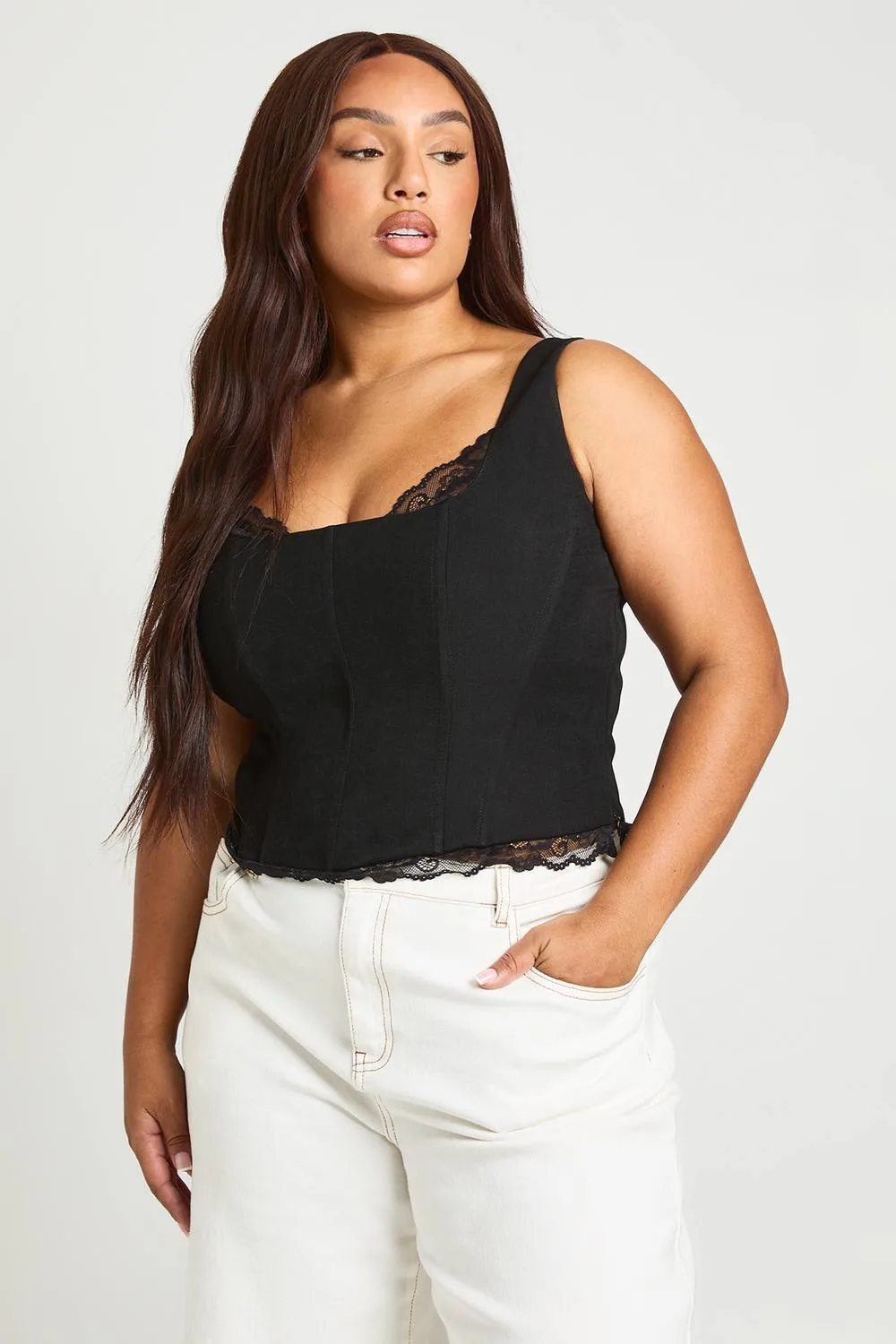 Lace Trim Corset Top by boohoo