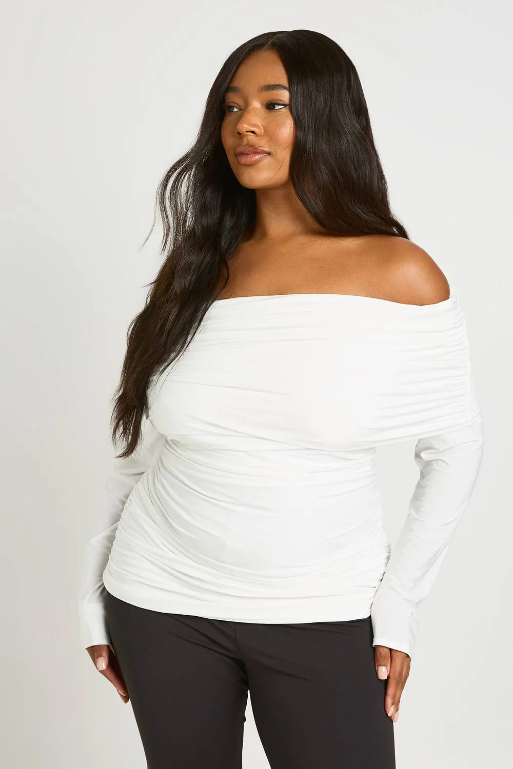 Fold Over Neck Long Sleeve Top by boohoo