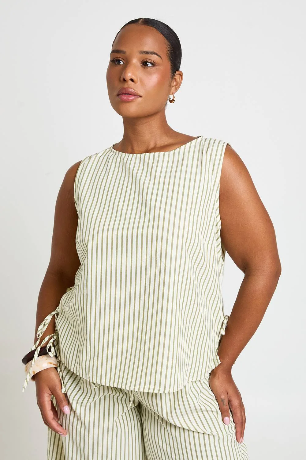 Tie Side Square Neck Stripe Top by boohoo