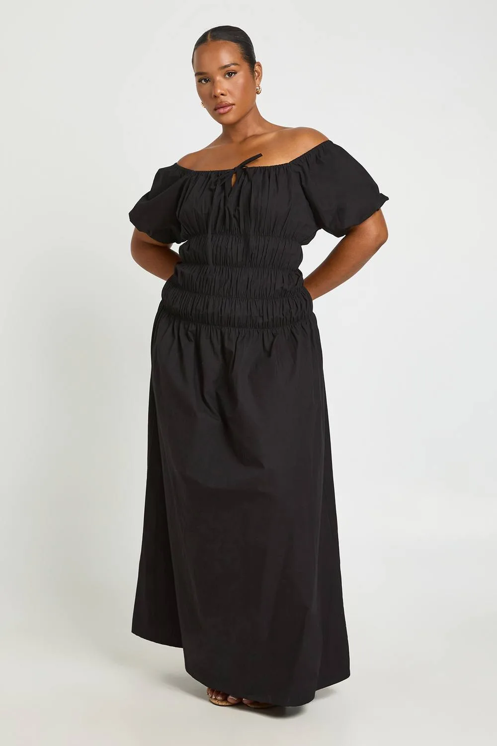 Puff Sleeve Tiered Ruching Maxi Dress by boohoo