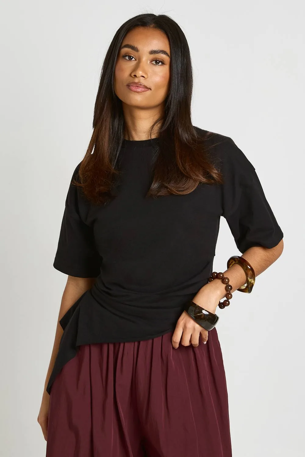 Asym Drape Hem T-Shirt by boohoo