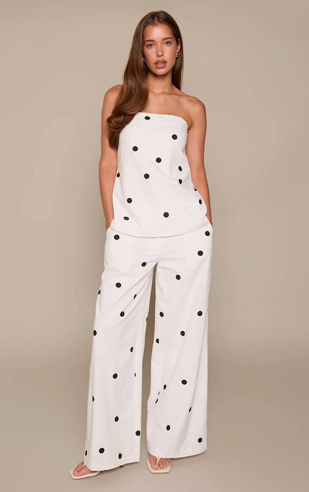 Polka Dot Cotton Tailored Trouser Co-Ord by PrettyLittleThing