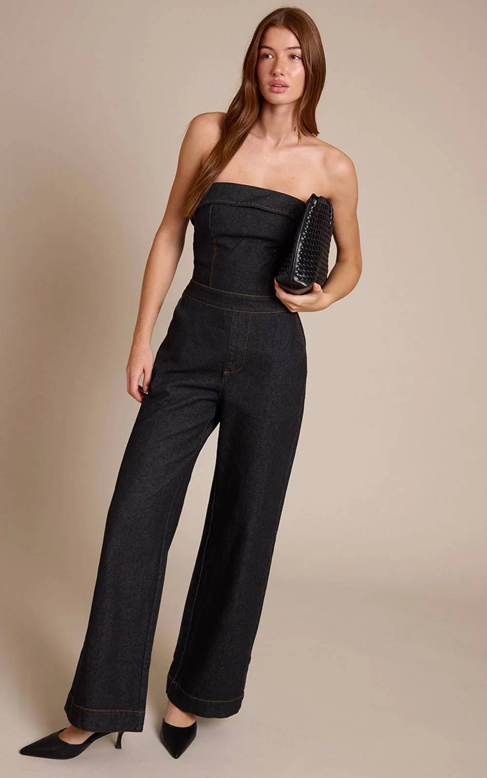 Fold Over Bandeau Denim Jumpsuit by PrettyLittleThing