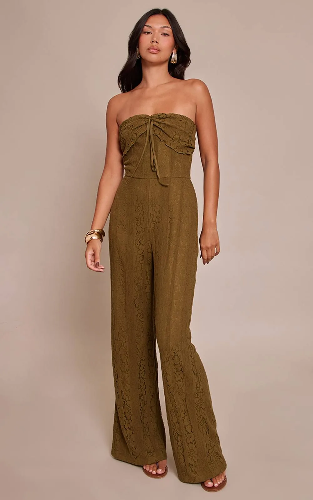 Lace Fold Over Straight Leg Jumpsuit by PrettyLittleThing
