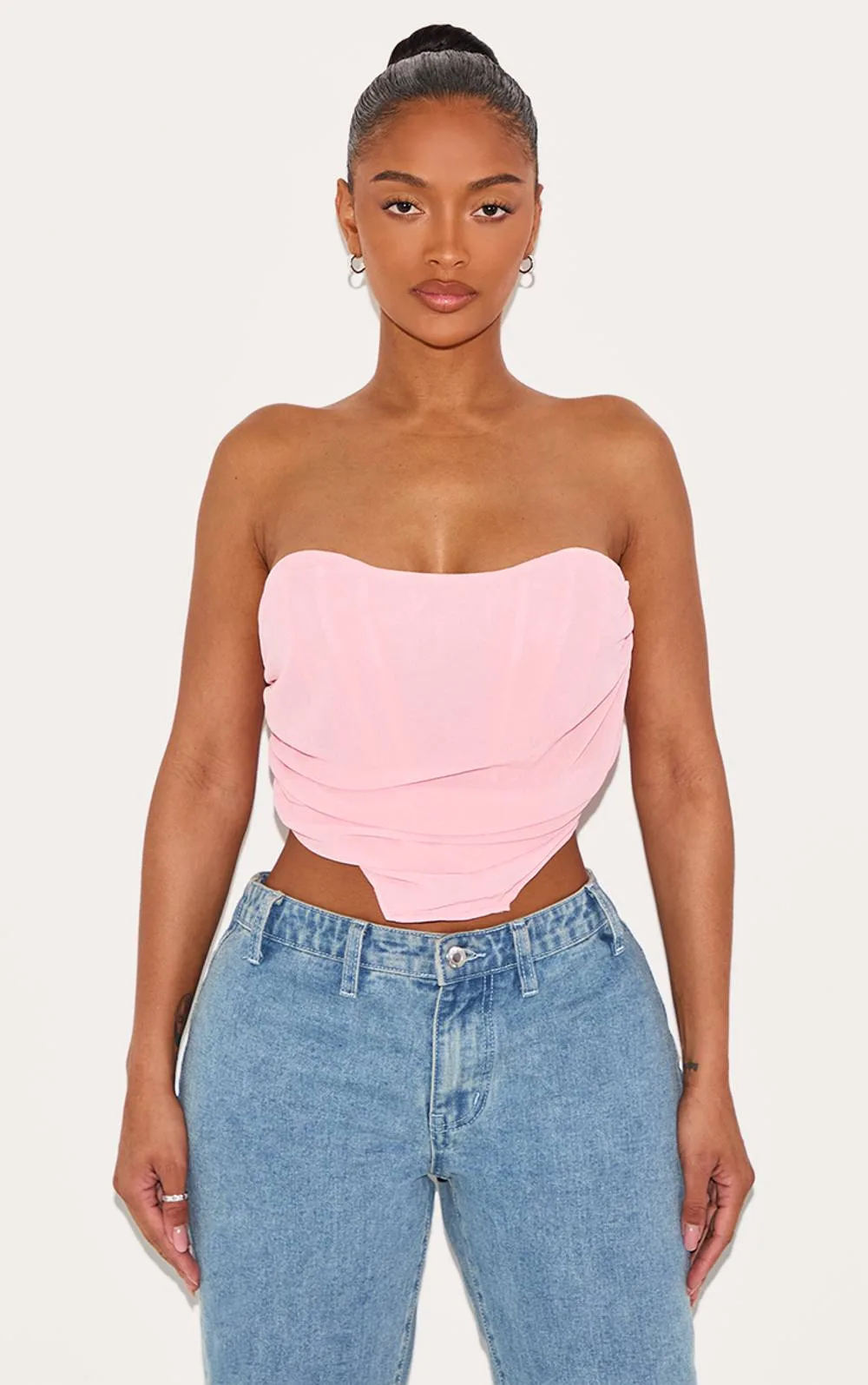 Chiffon Ruched Corset Crop Top by PrettyLittleThing