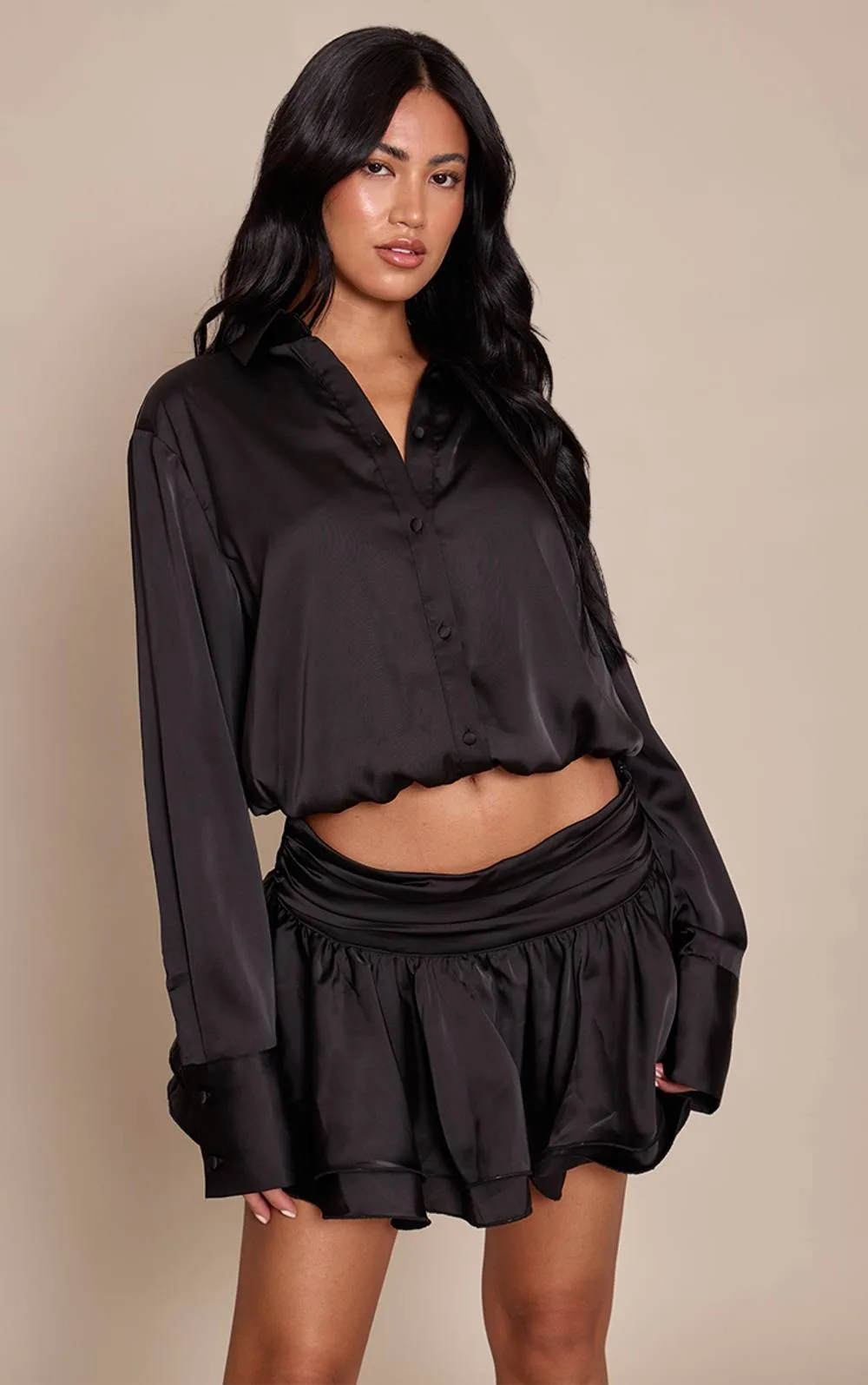 Satin Oversized Long Sleeve Shirt Co-Ord by PrettyLittleThing