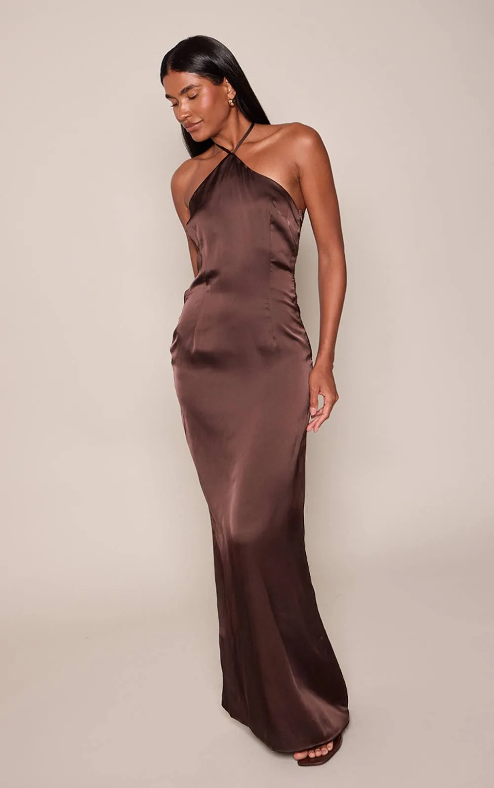Satin Cowl Back Lace Detail Maxi Dress