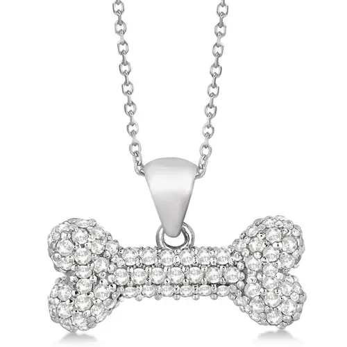 Natural Diamond Dog Bone Pendant Necklace 14K in White Gold by ALLUREZ
