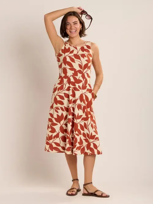 Adla Trailing Leaf Print Midi Dress by Brakeburn