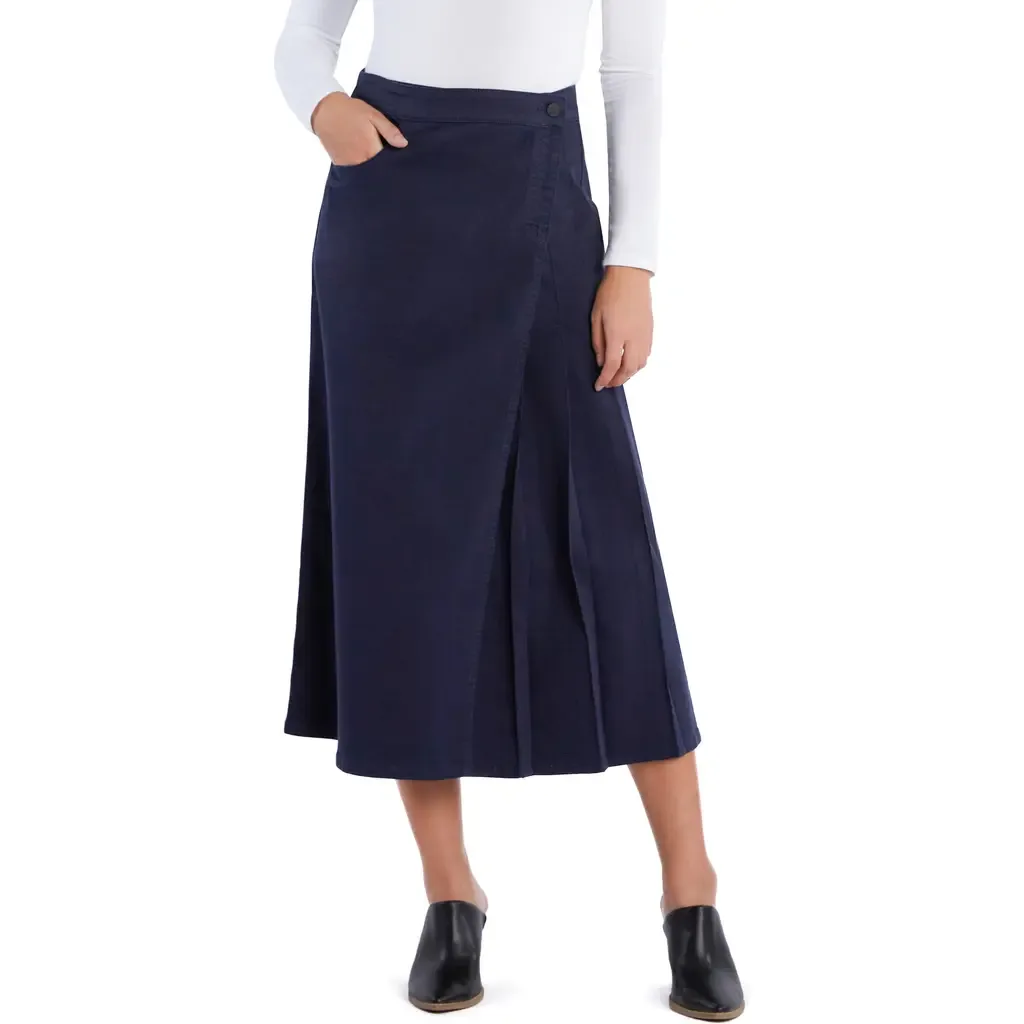 Delphine Side Pleat Denim Maxi Skirt by Wash Lab Denim