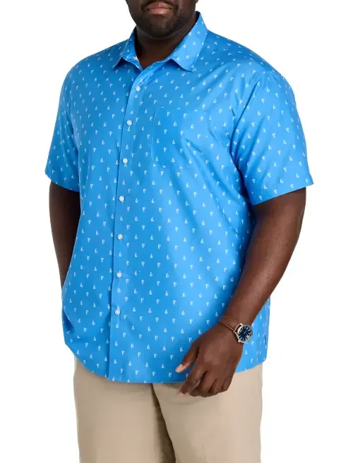 Microfiber Sailboat Print Sport Shirt by Harbor Bay by DXL