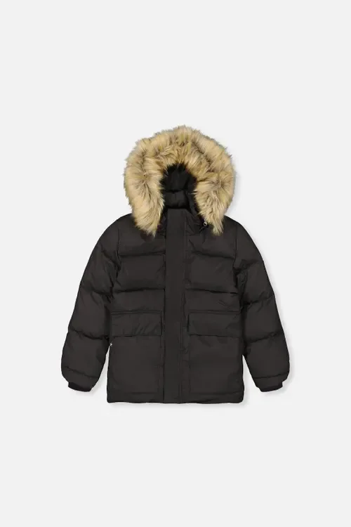 Faux Fur Hood Cargo Pocket Winter Jacket by Deux par Deux