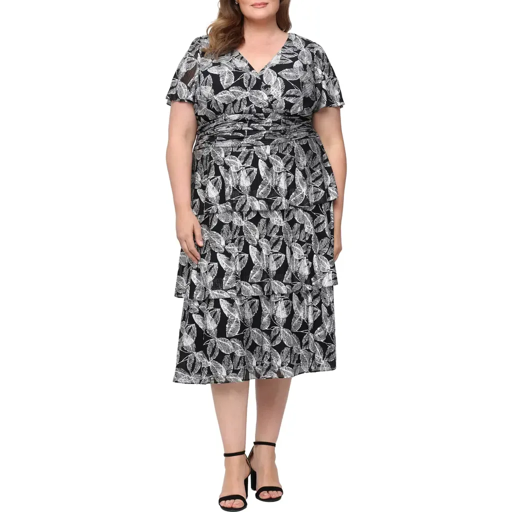 Tiered Tea Length Dress by SL FASHIONS