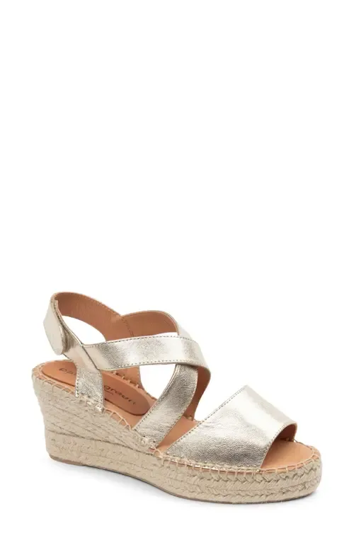 Penny Platform Wedge Espadrille Sandal in Gold Leather by patricia green
