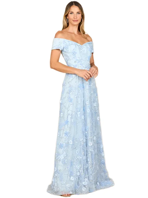 Off Shoulder A-Line Floral Gown by LARA New York