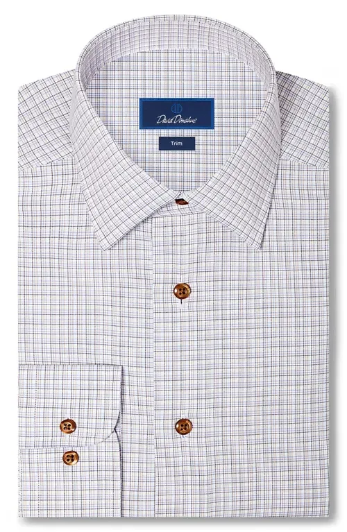 Trim Fit Shadow Check Cotton Dress Shirt by David Donahue