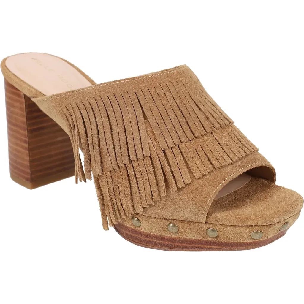 Fringe Studded Block Heel Sandal by Pelle Moda