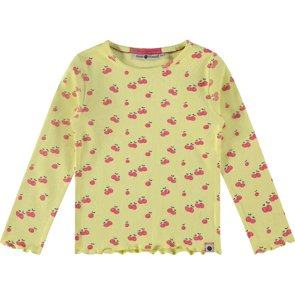 Allover Cherry Print Ribbed Long Sleeve Top by Stains and Stories by Babyface