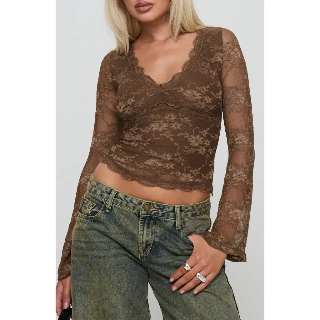 Pitter Long Sleeve Floral Mesh Top by Princess Polly