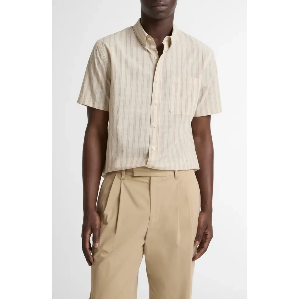 Corbin Stripe Short Sleeve Button-Down Shirt by Vince
