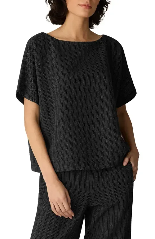 Bateau Neck Dolman Sleeve Striped Top by Eileen Fisher
