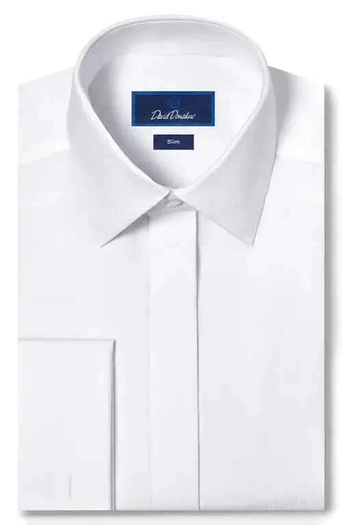 Slim Fit French Cuff Covered Placket Formal Shirt by David Donahue