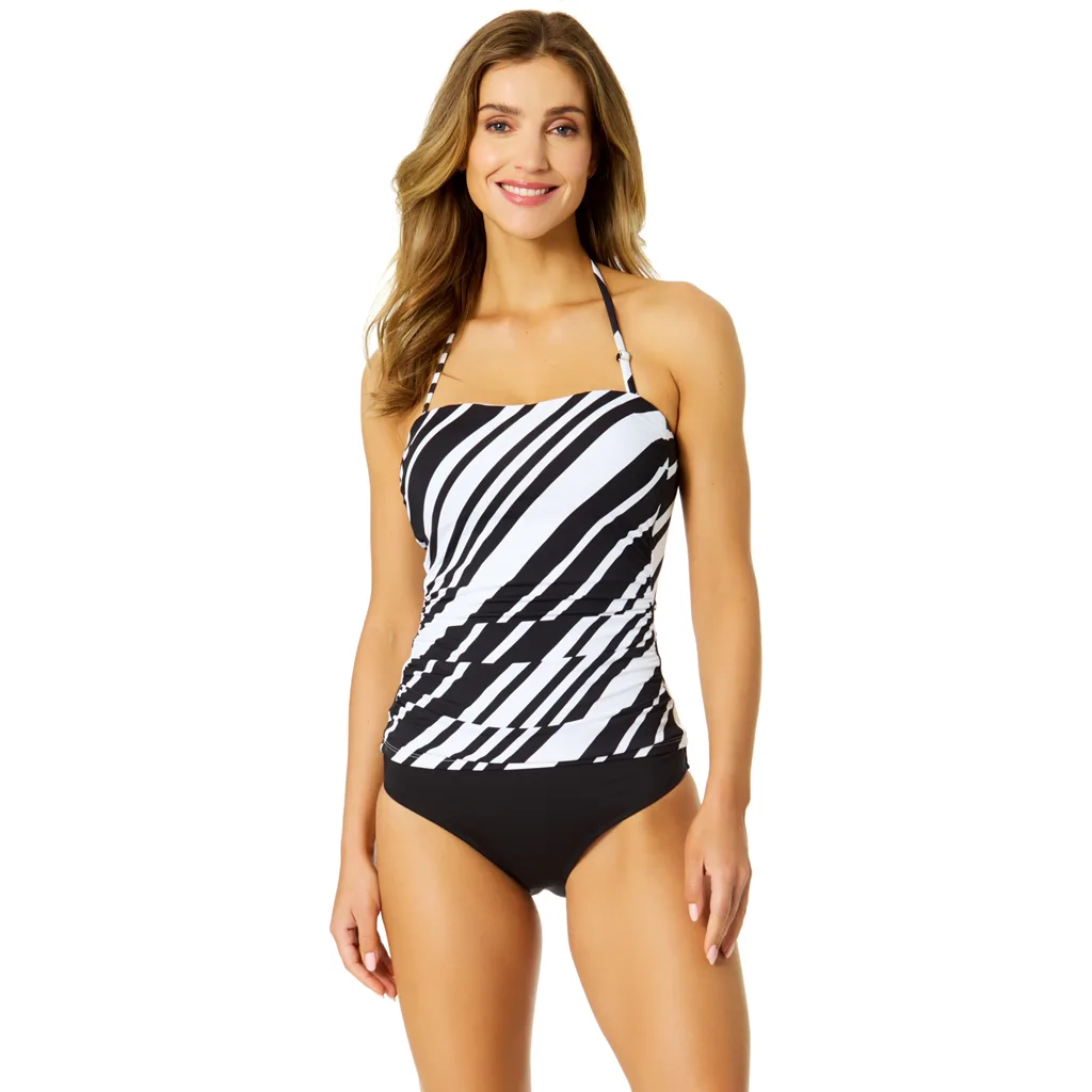 Shirred Strapless Bandeau Tankini Swim Top