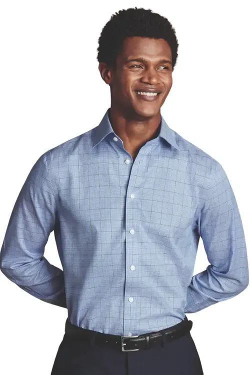 Prince of Wales Check Non-Iron Twill Slim Fit Shirt Double Cuff by Charles Tyrwhitt