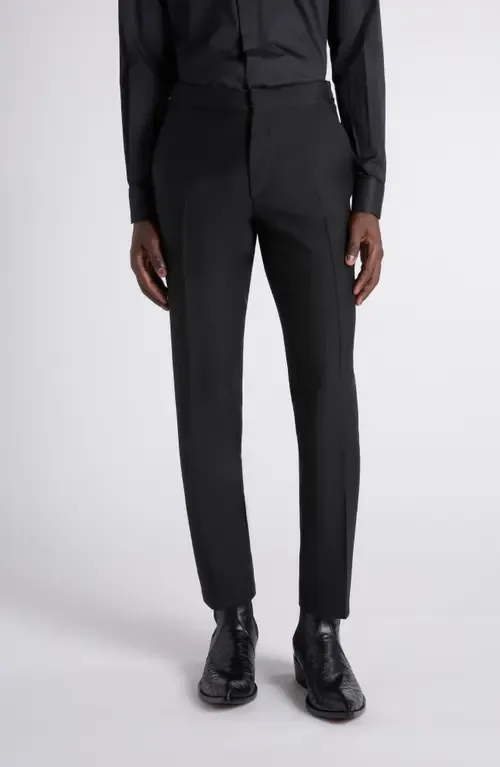 Flat Front Fine Wool & Silk Barathea Dress Pants