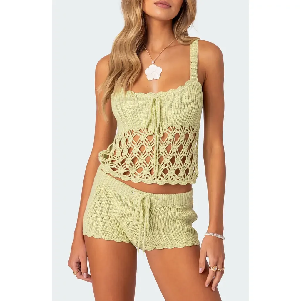 Danika Mixed Open Stitch Crop Top by EDIKTED