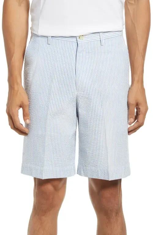 Flat Front Seersucker Shorts by Berle