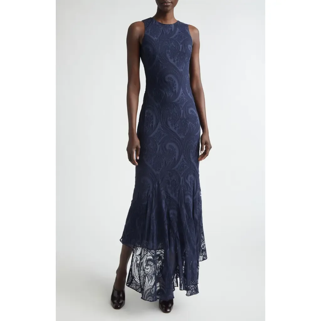 Tonal Paisley Burnout Jersey Maxi Dress by Etro