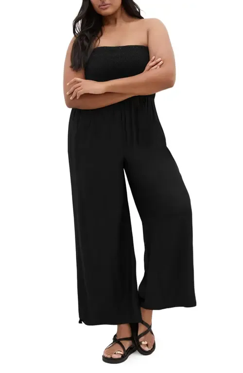 Ally Smocked Strapless Wide Leg Jumpsuit by City Chic