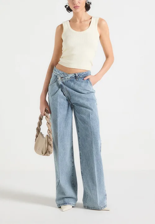 Astrid Wrap Denim Wide Leg Jeans by Manière De Voir