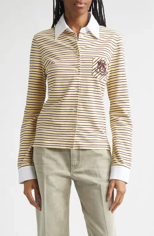 Embroidered Crest Fancy Stripe Long Sleeve Button-Up Polo by Stella McCartney