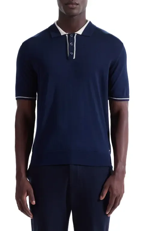 Tipped Merino Wool & Silk Polo Sweater by Bugatchi