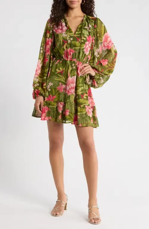 Madeira Metallic Abstract Print Long Sleeve Dress