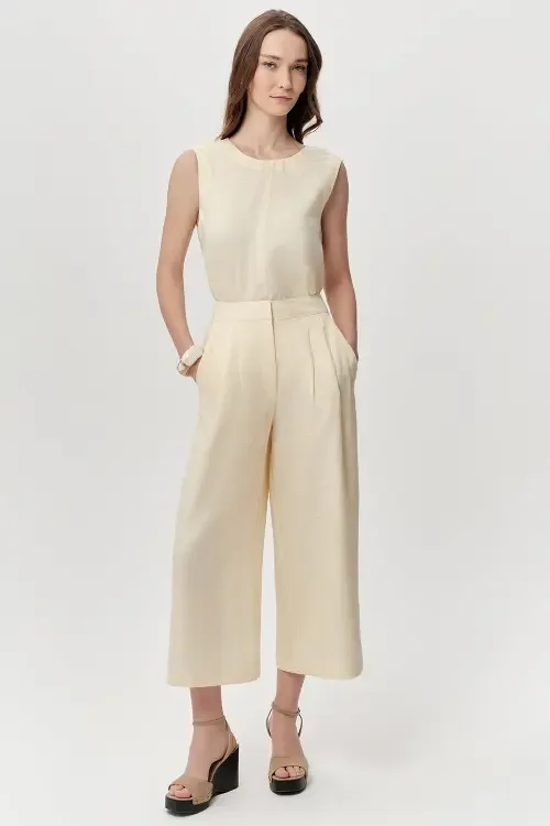 Owen Pocket Zipper Culotte Linen Pants by Exquise