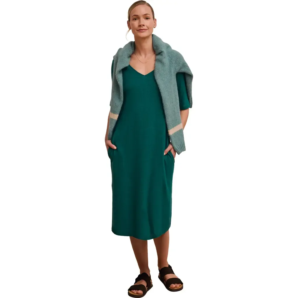 Linen Blend V-Neck Midi Dress by Celtic & Co.