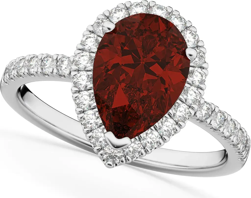Pear Cut Halo Garnet & Diamond Engagement Ring 14K in 2.31Ctwhite Gold by ALLUREZ
