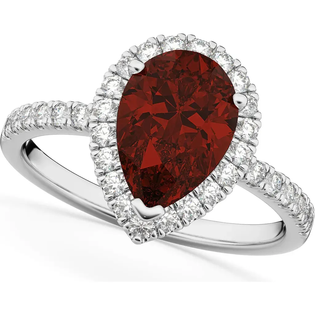 Pear Cut Halo Garnet & Diamond Engagement Ring 14K in 2.31Ctwhite Gold by ALLUREZ