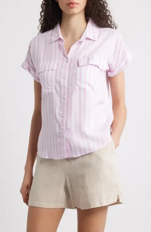 Kaiana Stripe Short Sleeve Button-Up Shirt by beachlunchlounge